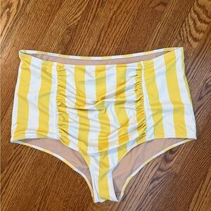 Yellow and White Striped High-Waisted Bikini Bottom